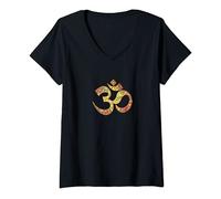 Donna Mantra OM, simbolo, fiore, Yoga, Namaste, Buddha, buddismo Maglietta con Collo a V