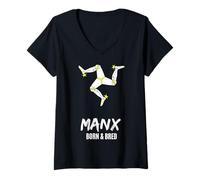 Donna Manx Isola di Man Pride Heritage Souvenir Triskelion 3 Gambe Maglietta con Collo a V