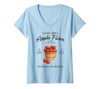 Donna Maple Ridge Apple Farm Dolce Croccante Frutteto Raccolto Paese Maglietta con Collo a V