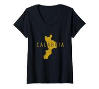 Donna Mappa Calabrese Word Art - Calabria Italia Souvenir Maglietta con Collo a V