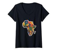 Donna Mappa Colorata Africa Paesi Continente Geografia Maglietta con Collo a V