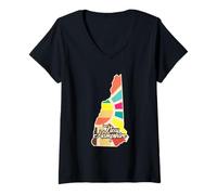 Donna Mappa Colorata del New Hampshire in Silhouette Maglietta con Collo a V