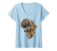 Donna Mappa della Fauna Selvatica Africana Big Five: Elefante, Leone, Rinoceronte, Leopardo Maglietta con Collo a V