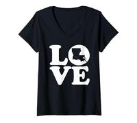 Donna Mappa della Louisiana Love Graphic Maglietta con Collo a V