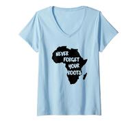 Donna Mappa dell'Africa Non Dimenticare mai Le tue Radici Maglietta con Collo a V