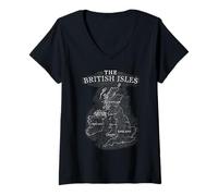 Donna Mappa delle isole britanniche Mare Irlanda Scozia Galles Inghilterra Monete Maglietta con Collo a V
