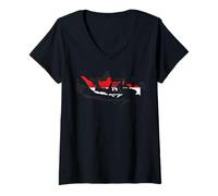 Donna Mappa dell'Indonesia in rosso e bianco Maglietta con Collo a V