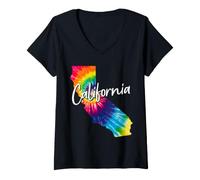Donna Mappa dello Stato della California Tie Dye Pride Hippie Vintage Maglietta con Collo a V
