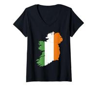 Donna Mappa irlandese e bandiera dell'Irlanda Heritage giorno di San Patrizio Maglietta con Collo a V