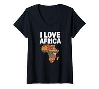 Donna Mappa Safari con Motivo Tribale I Love Africa Maglietta con Collo a V