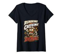 Donna Maratoneta Running On Caffeine And Denial Maglietta con Collo a V
