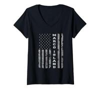 Donna Marco Island, Florida, Bandiera Americana Maglietta con Collo a V