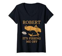 Donna Marcus Il Verme Robert E 'Pissing Me off Maglietta con Collo a V