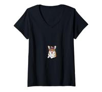 Donna Mardi Gras Corgi Maglietta con Collo a V
