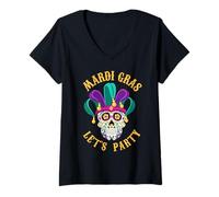 Donna Mardi Gras Costume Camicia Fun Beads Masquerade Skull Voodoo Maglietta con Collo a V