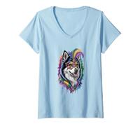 Donna Mardi Gras Finlandese Lapphund Dog Maglietta con Collo a V