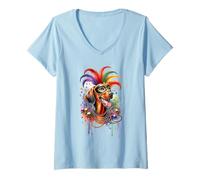 Donna Mardi Gras Hanoverian Scenthound Dog Maglietta con Collo a V