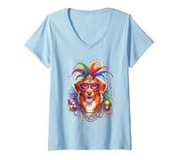 Donna Mardi Gras Nova Scotia Duck Tolling Retriever Maglietta con Collo a V