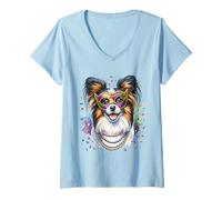 Donna Mardi Gras Papillon Cane Maglietta con Collo a V