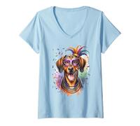 Donna Mardi Gras Plott Hound Dog Maglietta con Collo a V