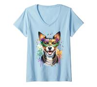 Donna Mardi Gras Teddy Roosevelt Terrier Maglietta con Collo a V
