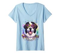 Donna Mardi Gras Terranova Cane Maglietta con Collo a V