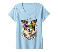 Donna Mardi Gras Tornjak Cane Maglietta con Collo a V