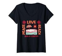 Donna Mare di Cortez - Peace Love Beach Maglietta con Collo a V