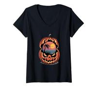 Donna Mare & Sole & Halloween Vintage Retro Estate Halloween Vibe Maglietta con Collo a V