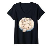 Donna Maremma Pastore con Cuccia per Cani e mangime Durante Il Sonno Maglietta con Collo a V