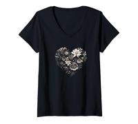 Donna Margherita, Cuore, Amore, Fiore, Moda, B&W Maglietta con Collo a V