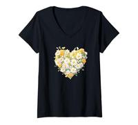 Donna Margherita, Cuore, Amore, Fiore, Moda Maglietta con Collo a V
