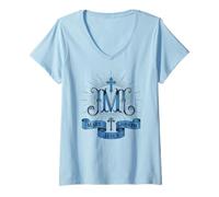 Donna Maria Giuseppe Gesù Famiglia Emblema Maglietta con Collo a V
