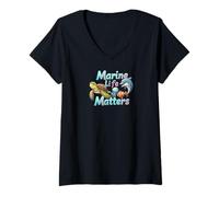 Donna Marine Life Matters Ocean Conservation Sea Animals Maglietta con Collo a V