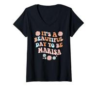 Donna Marisa Personalized Name Beautiful Day Marisa Birthday Maglietta con Collo a V
