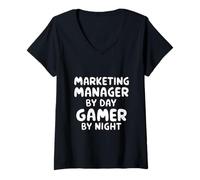Donna Marketing Manager di Day Gamer di Notte Maglietta con Collo a V