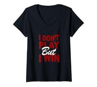 Donna Maroon Rosso Borgogna Colore Don't Play, Win Maroon Borgogna Maglietta con Collo a V