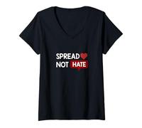 Donna Maroon Rosso Borgogna Colore Love Not Hate Borgogna Grafica Maglietta con Collo a V