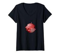 Donna Maroon Rosso Borgogna Colore Warped Disco Ball Maroon Borgogna Maglietta con Collo a V
