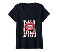 Donna Maroon Rosso Borgogna It's in My Dna Maroon Borgogna Maglietta con Collo a V