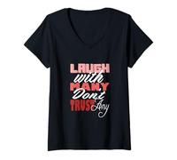 Donna Maroon Rosso Borgogna Laugh But Don't Trust Borgogna Grafica Maglietta con Collo a V