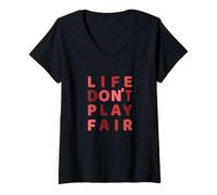 Donna Maroon Rosso Borgogna Life Don't Play Fair Maroon Borgogna Maglietta con Collo a V