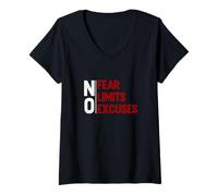 Donna Maroon Rosso Borgogna No Excuses-Fear-Limits Grafica Borgogna Maglietta con Collo a V