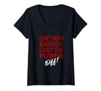 Donna Maroon Rosso Borgogna Shut It off Energy! Grafica Borgogna Maglietta con Collo a V