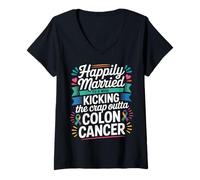 Donna Married To A Man Beating Colon Cancer - Maglietta con Collo a V