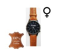 (Donna marrone chiaro) Orologio da polso personalizzato con il tuo nome inciso sul quadrante, da uomo