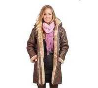 Donna Marrone Lungo Invernale con Cappuccio Vero pelle di Montone Duffle Coat