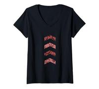 Donna Marrone Rosso Borgogna Fiori Chevrons Maroon Red Maglietta con Collo a V