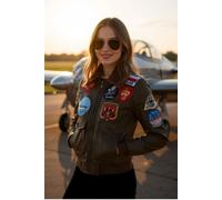 Donna Marrone Top Gun Tom Cruise pelle di Pecora Collare A2 Bombardiere Pelle