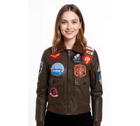 Donna Marrone Top Gun Tom Cruise pelle di Pecora Colletto A2 Bombardiere Pelle